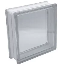 Basic full-view glass block in clear glass, 24 by 24 by 8 centimetres.