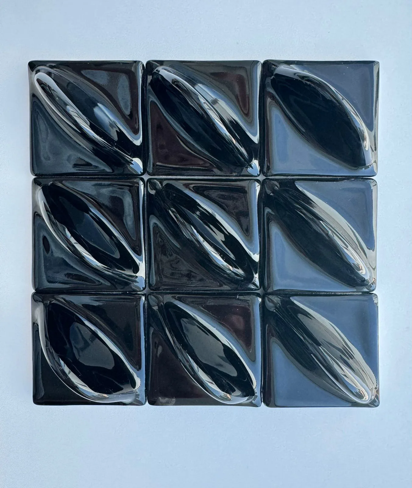 Black glossy 3D glazed ceramic wall tile mosaic.