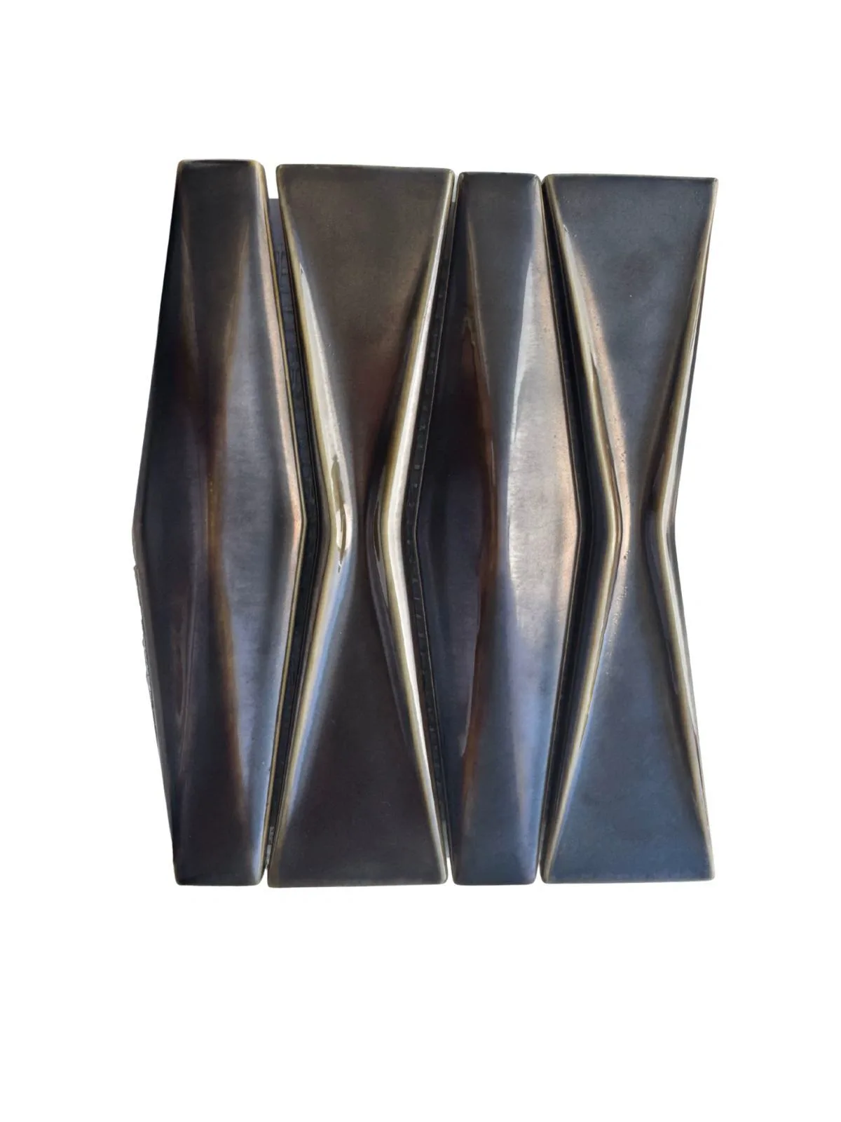 Dark 3D glazed ceramic mosaic pieces with an angular texture.