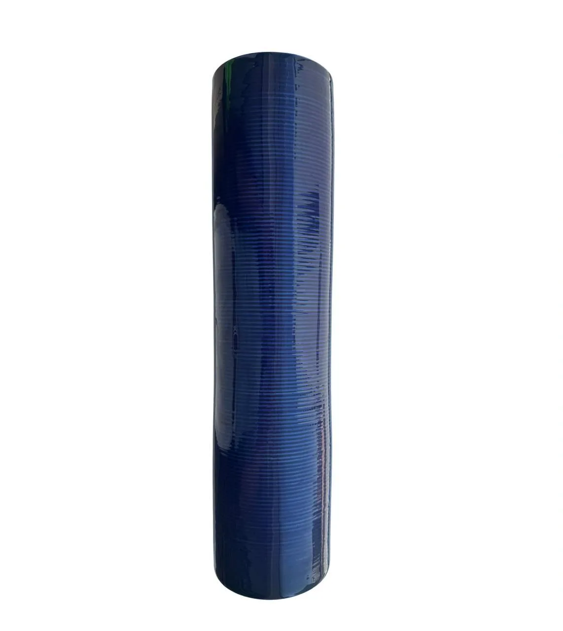 Dark blue cylindrical glazed ceramic mosaic piece.