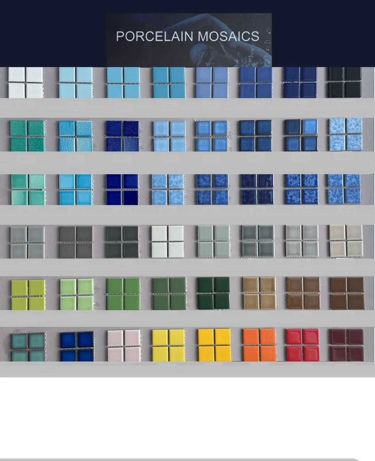 Porcelain mosaic colour grid display.