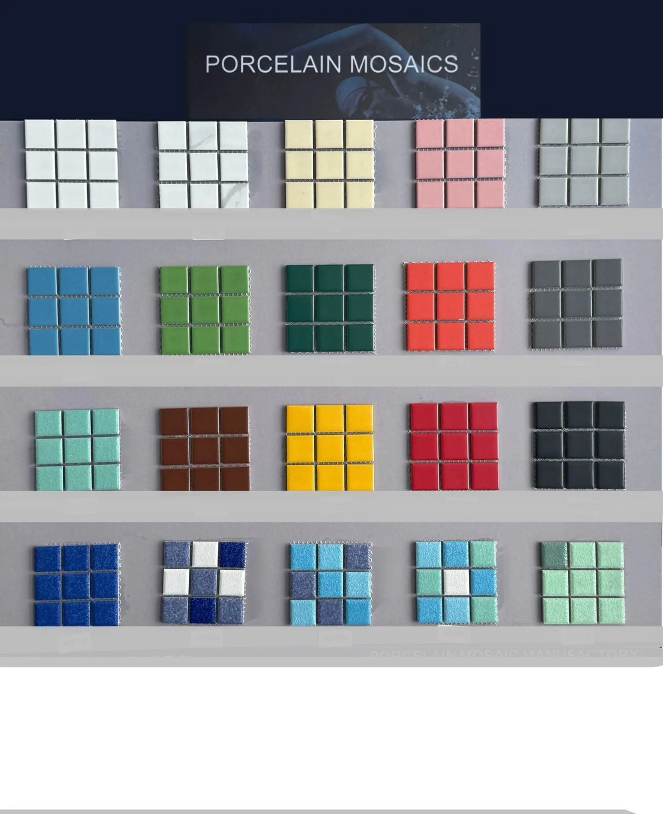Porcelain mosaic colour swatch display board.