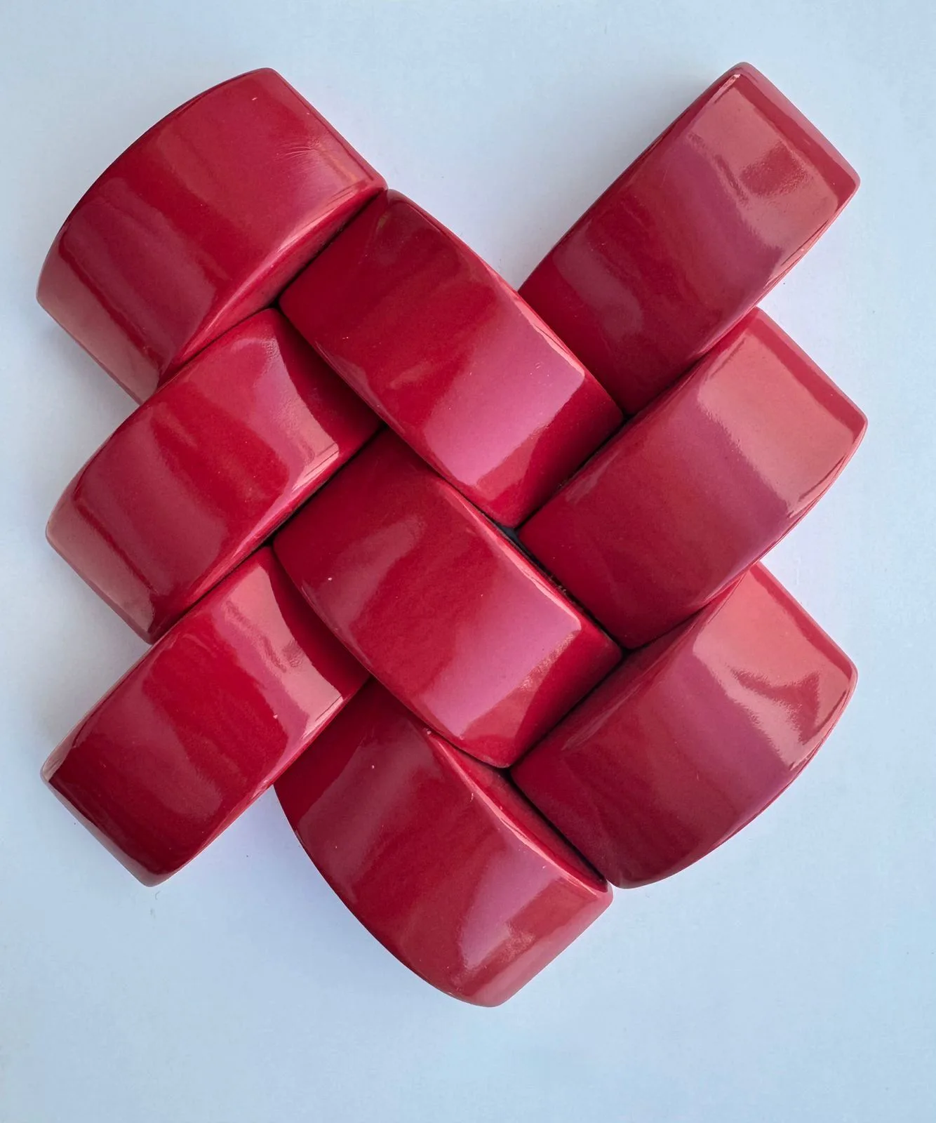 Red glossy 3D glazed ceramic wall tile mosaic.