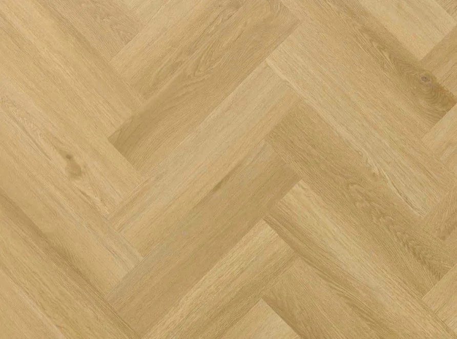 Menor Oak mineral core flooring in a herringbone pattern.