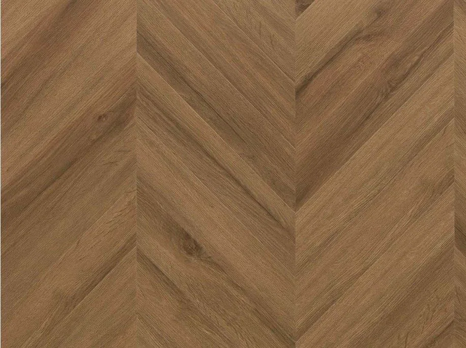 Rochester Oak mineral core flooring in a chevron pattern.