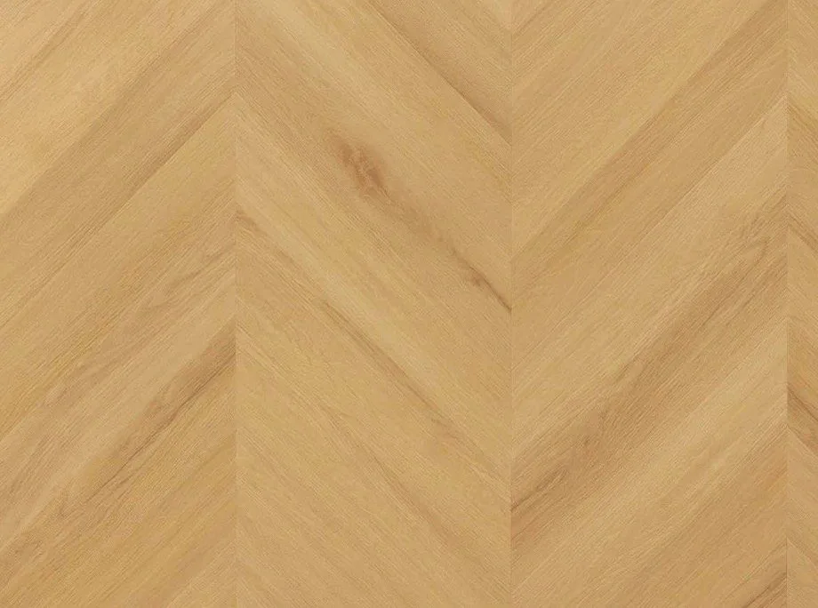 Virgin Oak mineral core flooring in a chevron pattern.