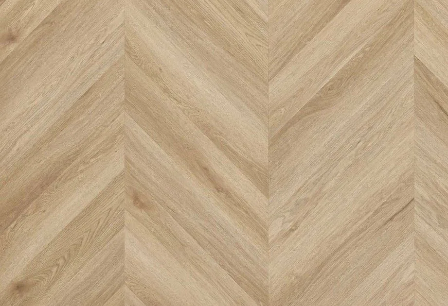 Harlow Oak mineral core flooring in a chevron pattern.