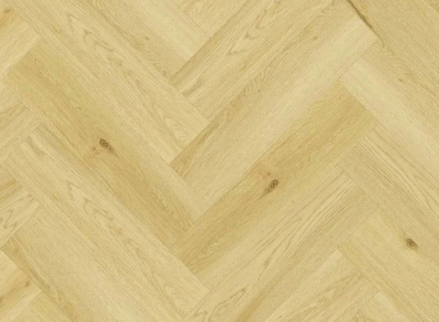 Yankee Oak mineral core flooring in a herringbone pattern.