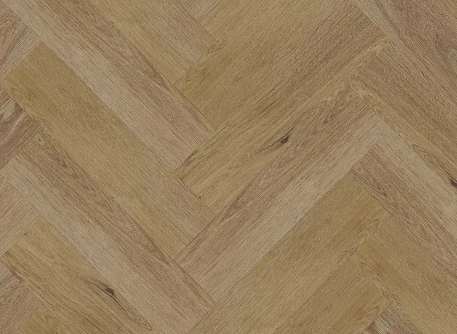 Georgetown Oak mineral core flooring in a herringbone pattern.