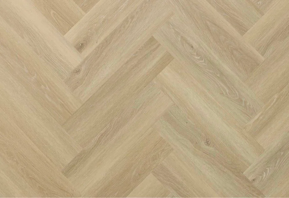 Deventer Oak mineral core flooring in a herringbone pattern.