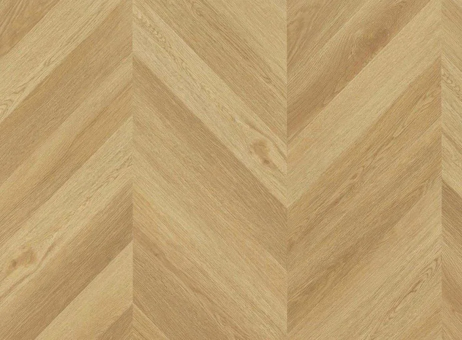 Menor Oak mineral core flooring in a chevron pattern.