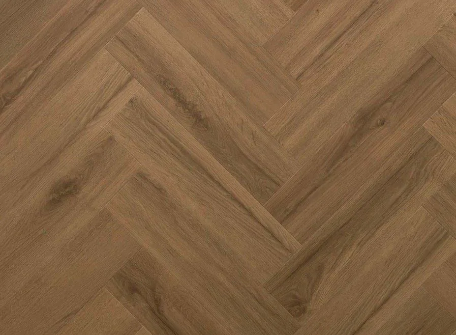 Rochester Oak mineral core flooring in a herringbone pattern.