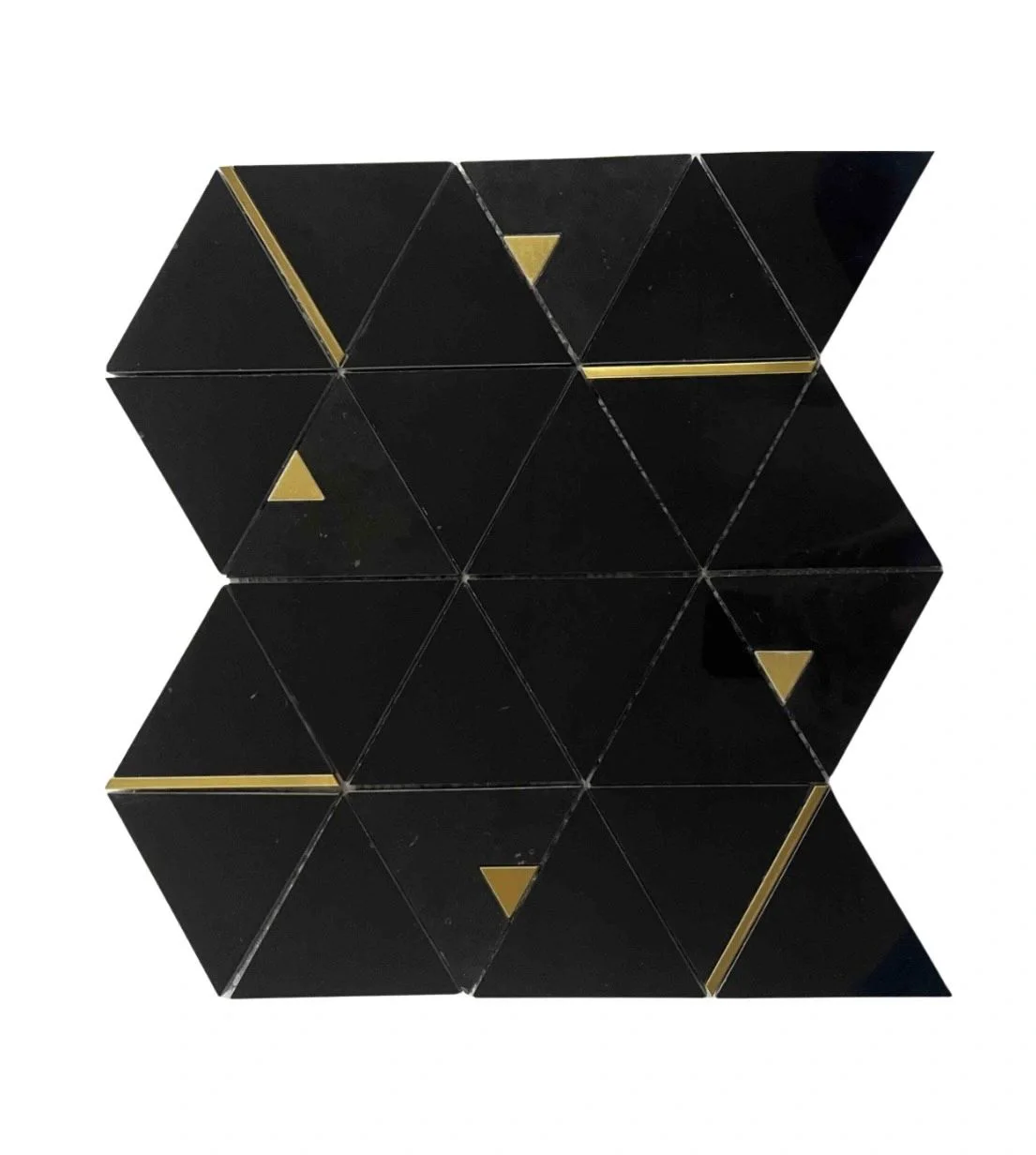 EMB063A-P black stone and gold geometric mosaic tile pattern.