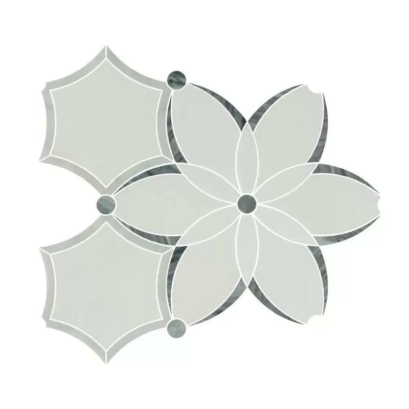 WKD-SD001 pale stone water jet mosaic with a six-petal floral motif.