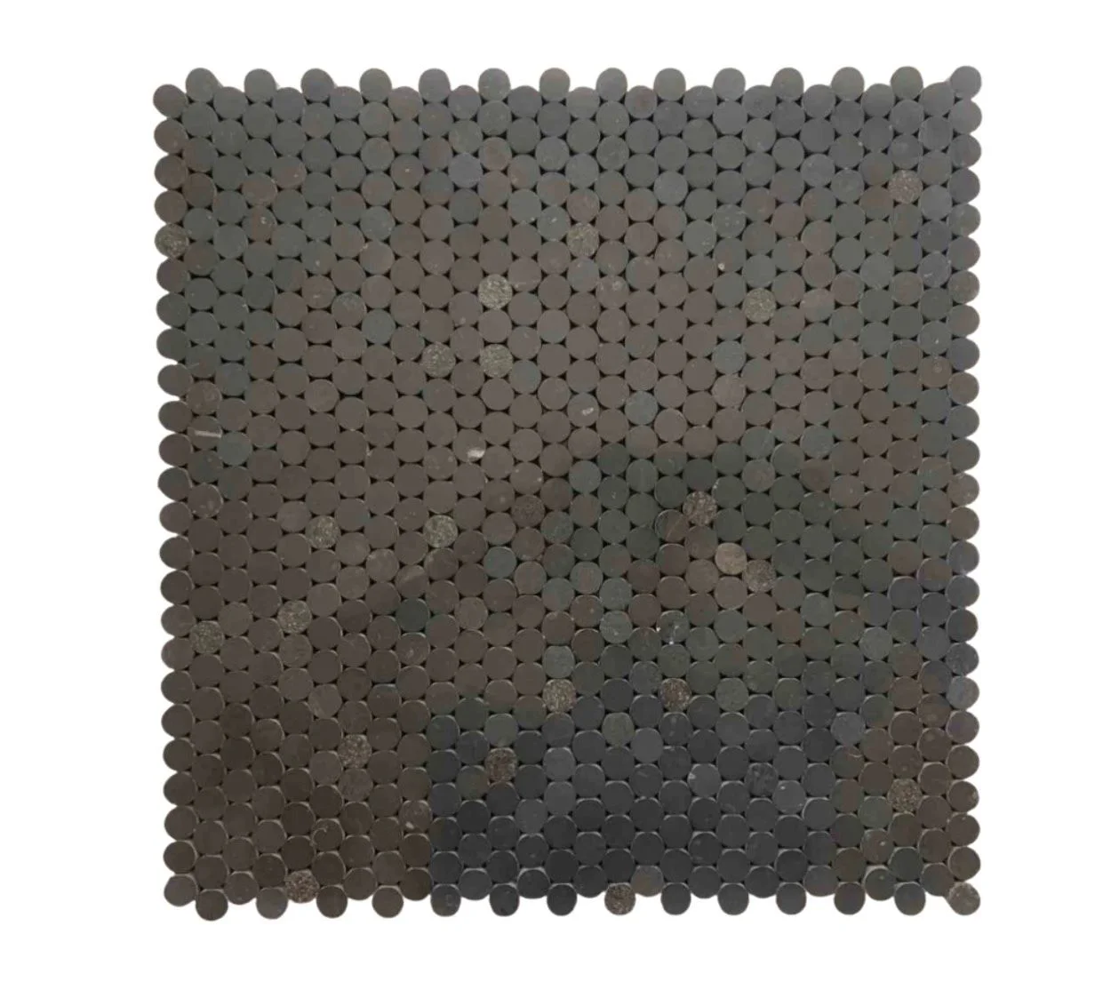 MB182F dark grey penny round stone mosaic tile sheet.