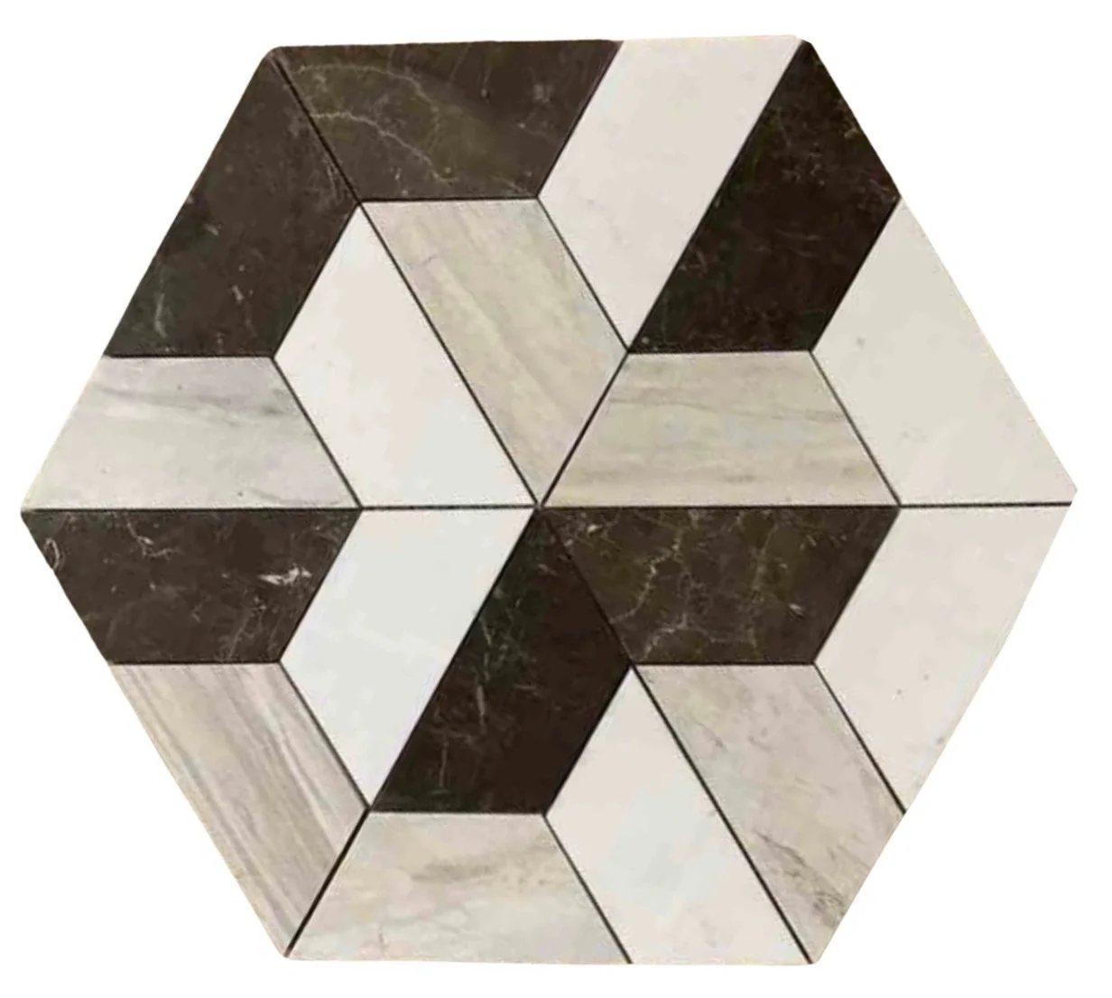 EMB061A-P stone mosaic with a geometric hexagonal marble pattern.