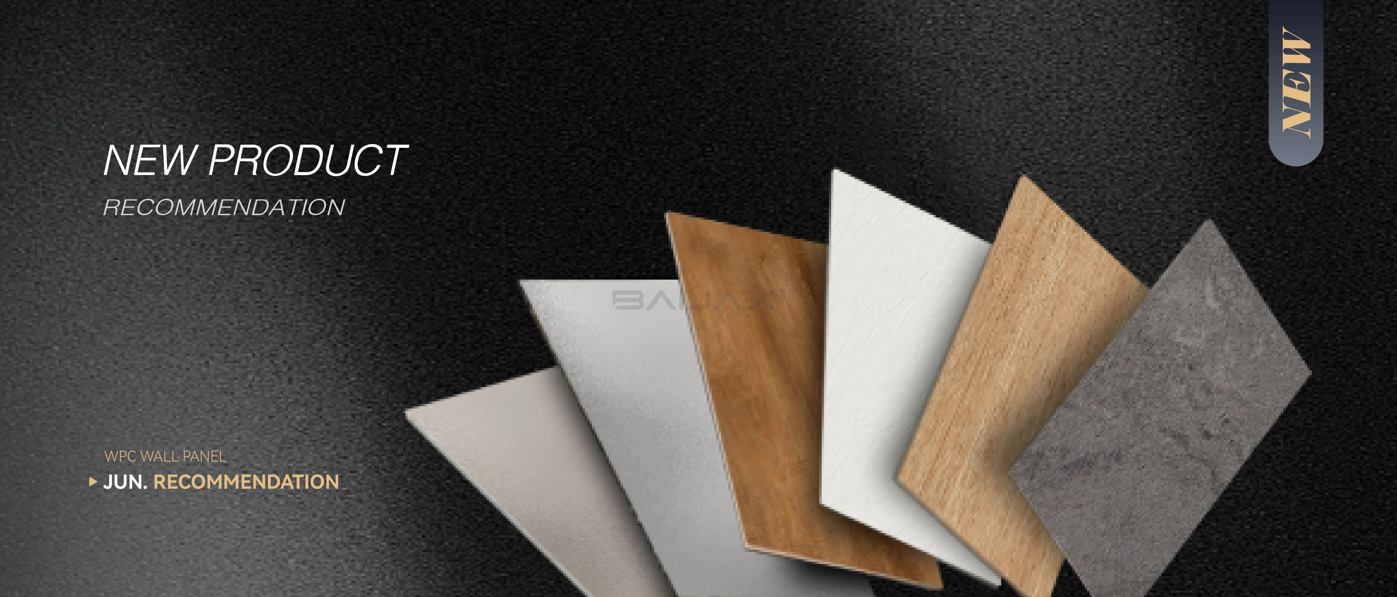 BAIJAX WPC wall panel samples in varied colors and surface finishes.